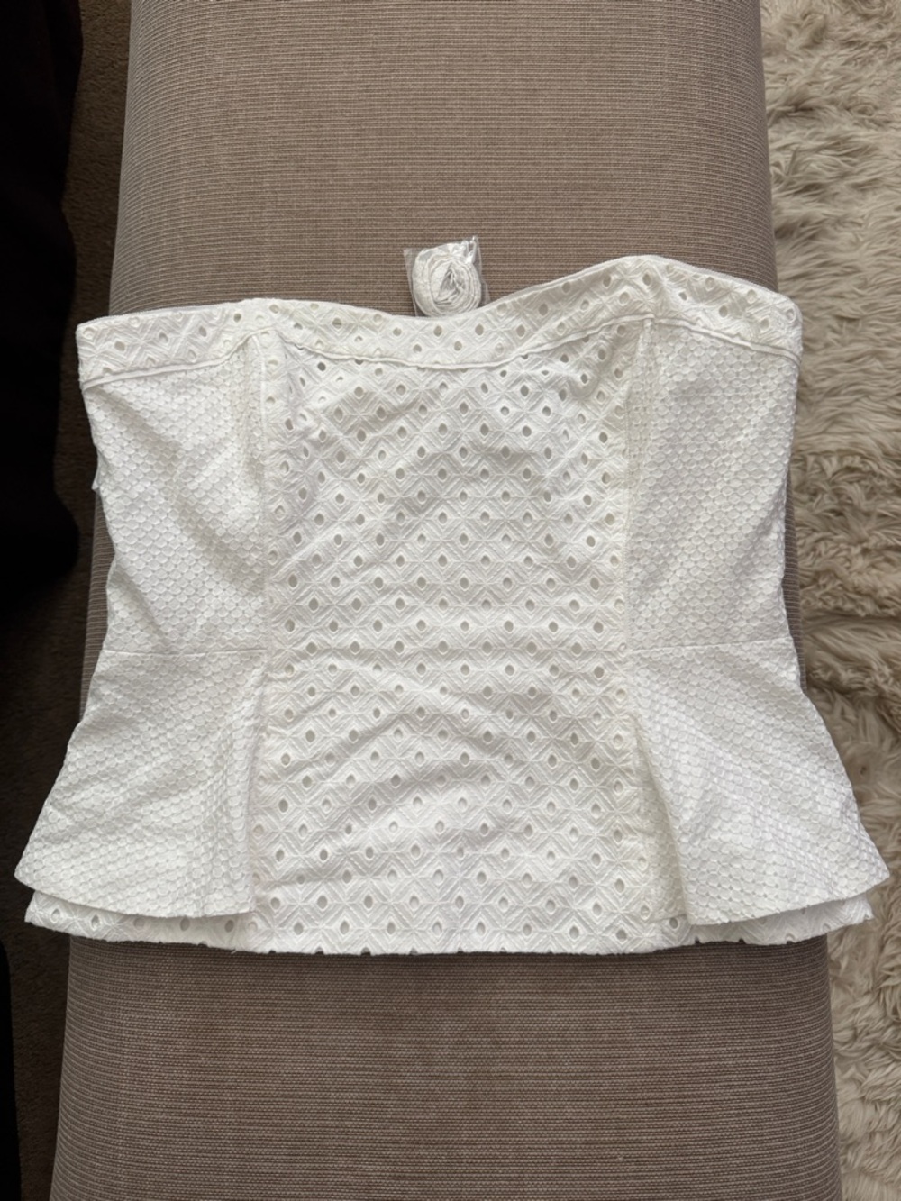 White House Black Market White Eyelet Strapless Peplum Tank